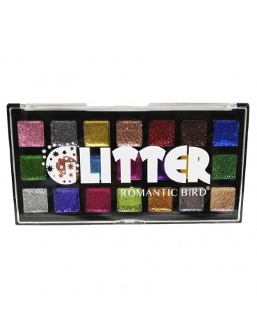 MAQUILLAJE ROMANTIC BIRD GLITTER PALETA C/21 COLORES