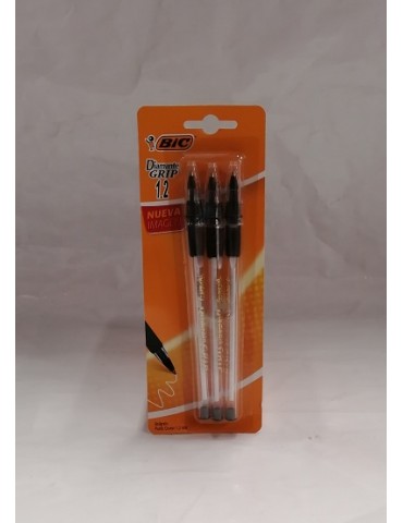 BOL. BIC DIAMANTE GRIP NEGRO C/3PZ   X/24***