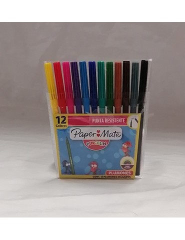 PLUMONES PAPER MATE DELGADOS SURTIDO C/12PZ     X/144